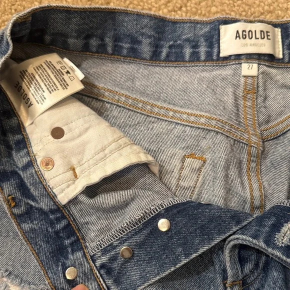 Agolde Distressed Blue Jean Shorts - Picture 2 of 3